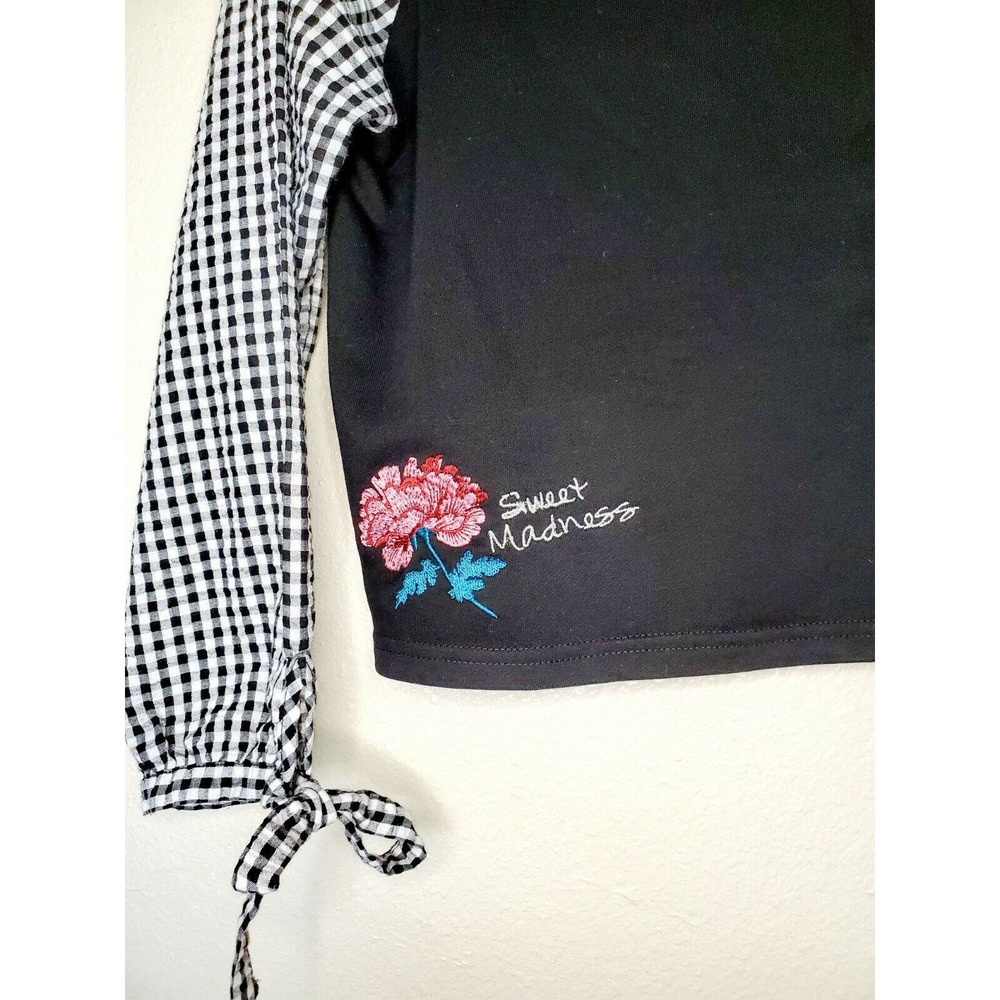 Bench "Sweet Madness" Women's Embroidered Gingham Long Sleeve Top. Size M - Picture 2 of 8